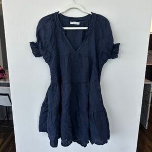 LELE SPINA Navy Linen Babydoll Dress -S